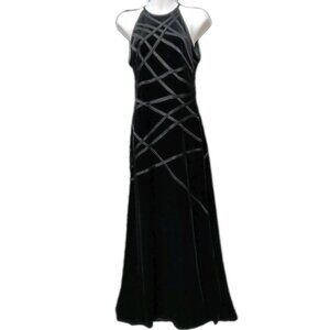 Cache Vintage Formal Velvet Dress Black Full Length Gown Halter Size Small